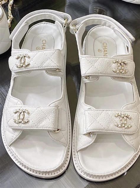 chanel rubber sole slides gold white leather|chanel sandals sale.